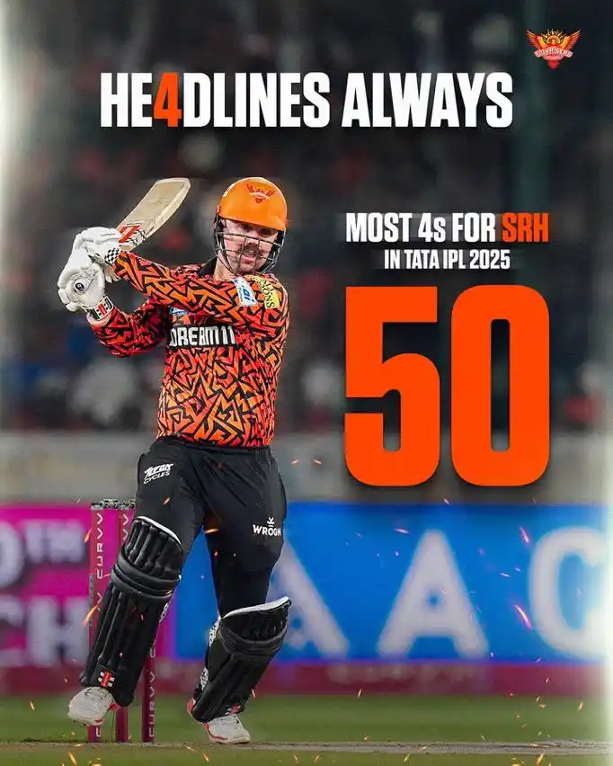 Image from Sunrisers Hyderabad: No surprises here - Travis Head tops the 4s chart again for SRH in <a ...
