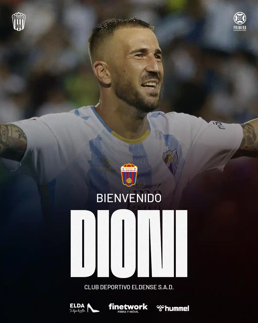Image from CD Eldense: 📯 𝗢𝗙𝗜𝗖𝗜𝗔𝗟 | Dioni, nuevo jugador del CD Eldense 🔵🔴  🎯 Delan...