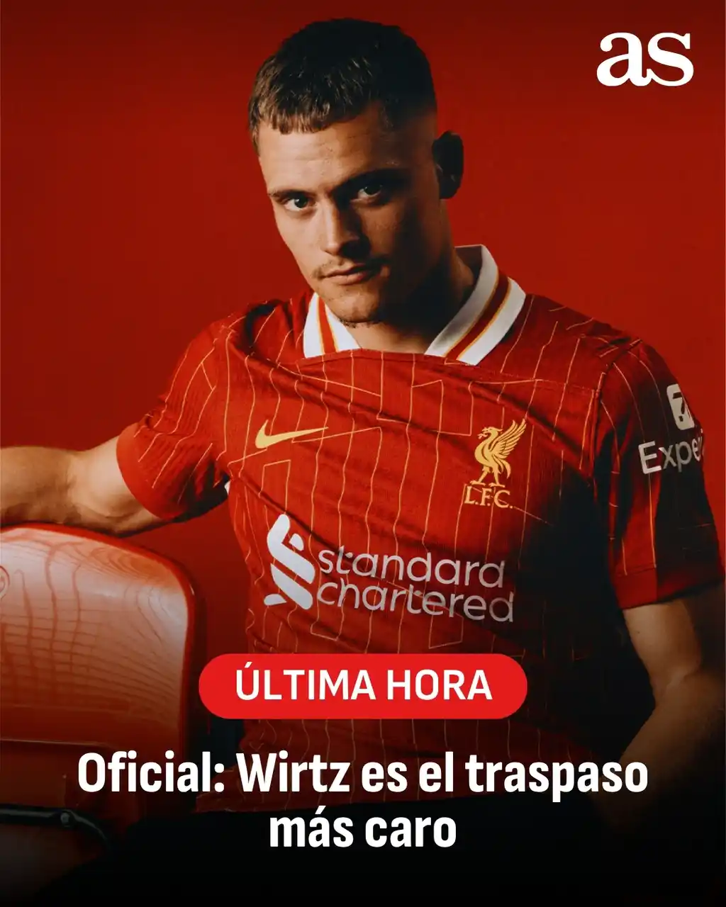 Image from Diario AS: 🚨 *Oficial: Wirtz es el traspaso más caro*   📝 El Liverpool anunció ...
