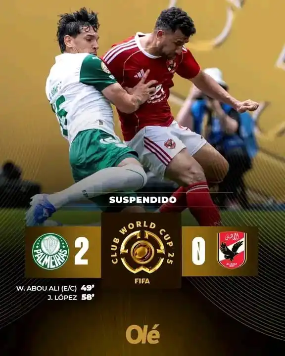 Image from FIFA CLUB WORD CUP ✅: ⚽🚨 PALMEIRAS VS. AL AHLY SUSPENDIDO POR CONDICIONES CLIMATICAS  ❌➡️ E...
