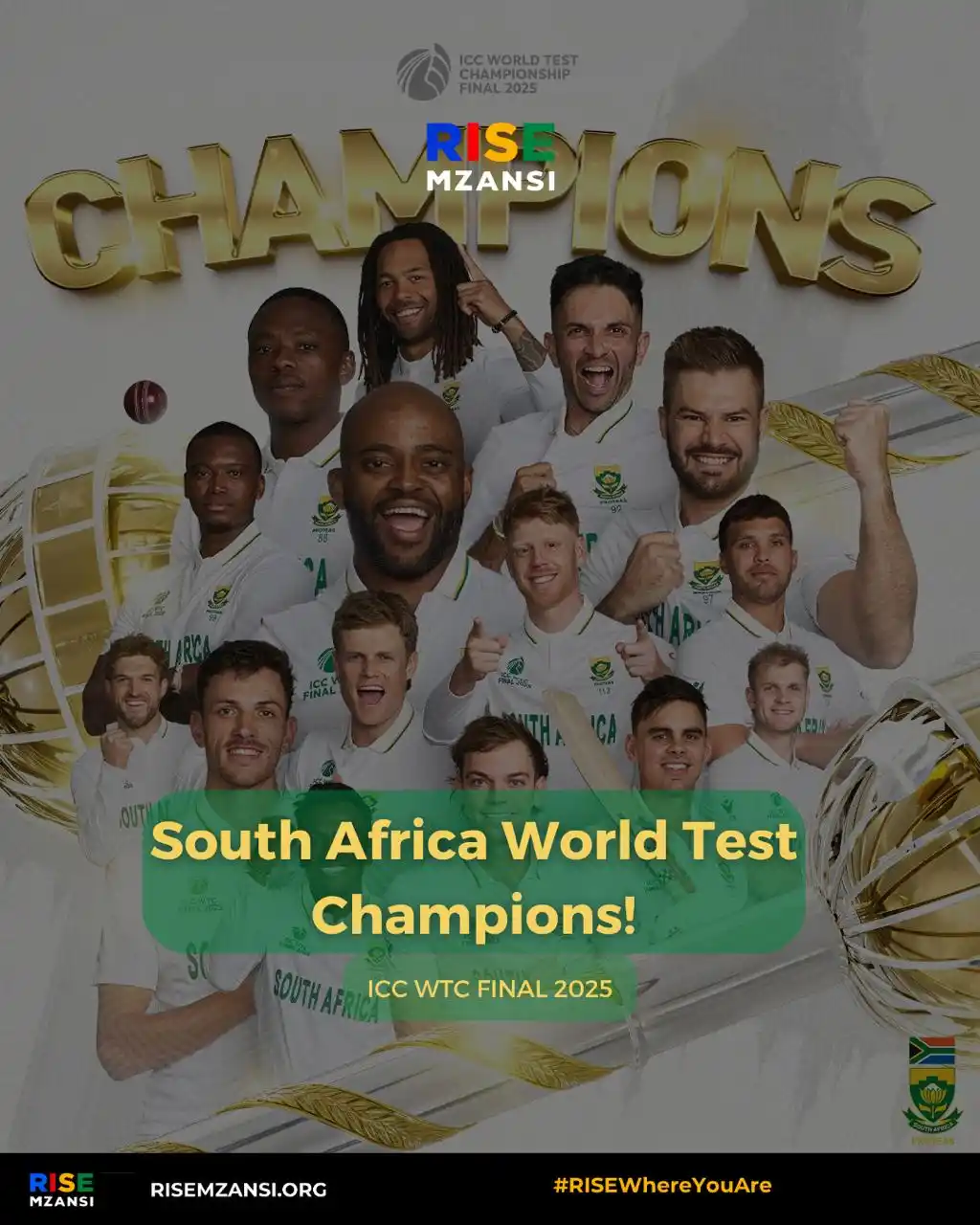 Image from RISE Mzansi: RISE Mzansi congratulates the Proteas on their incredible victory in t...