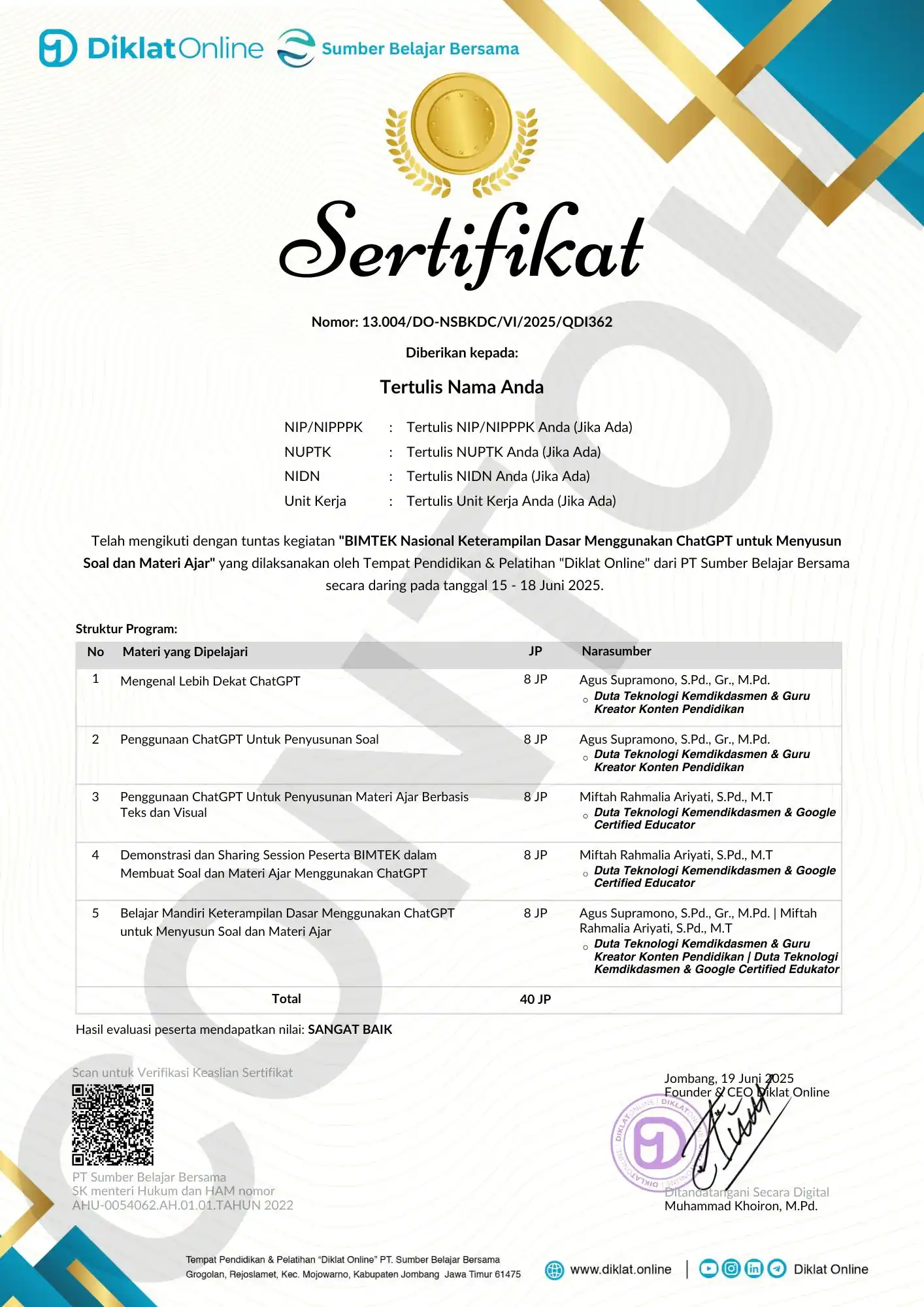 Image from Diklat Online: *SERTIFIKAT BIMTEK!* Halo Sobat Diklat! 🎉 Agar sertifikat _BIMTEK Ket...