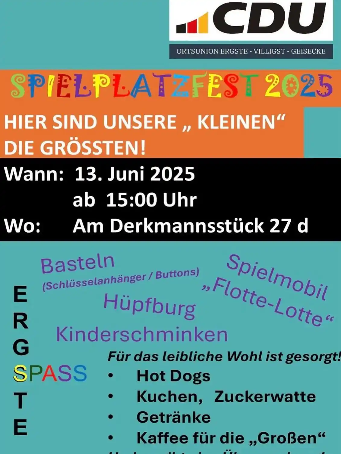 Image from CDU Schwerte: 🎉 SPIELPLATZFEST 2025 🎉 👧🧒 HIER SIND UNSERE „KLEINEN“ DIE GRÖSSTEN...