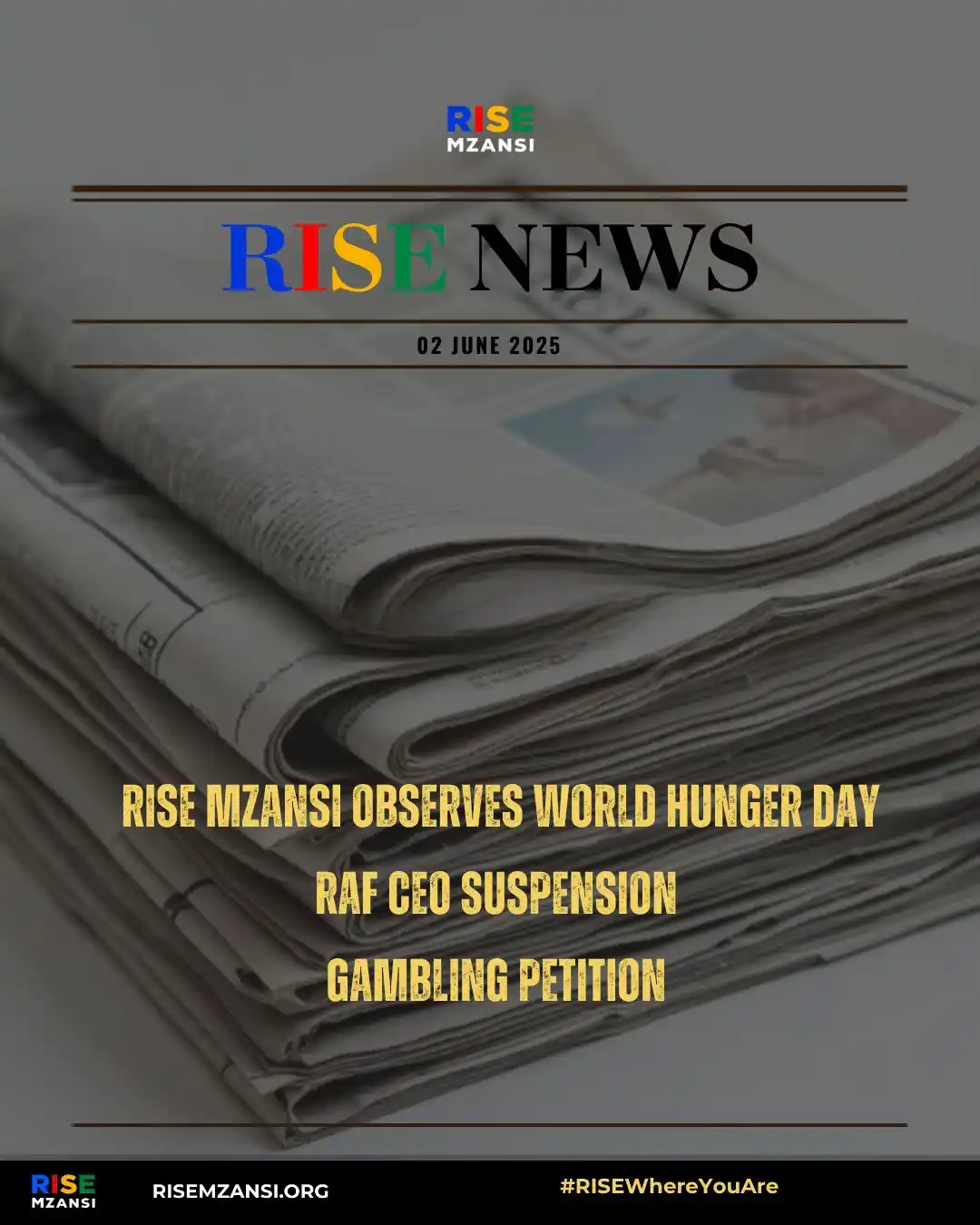Image from RISE Mzansi: This week on RISE News:   We observe World Hunger Day through impactfu...