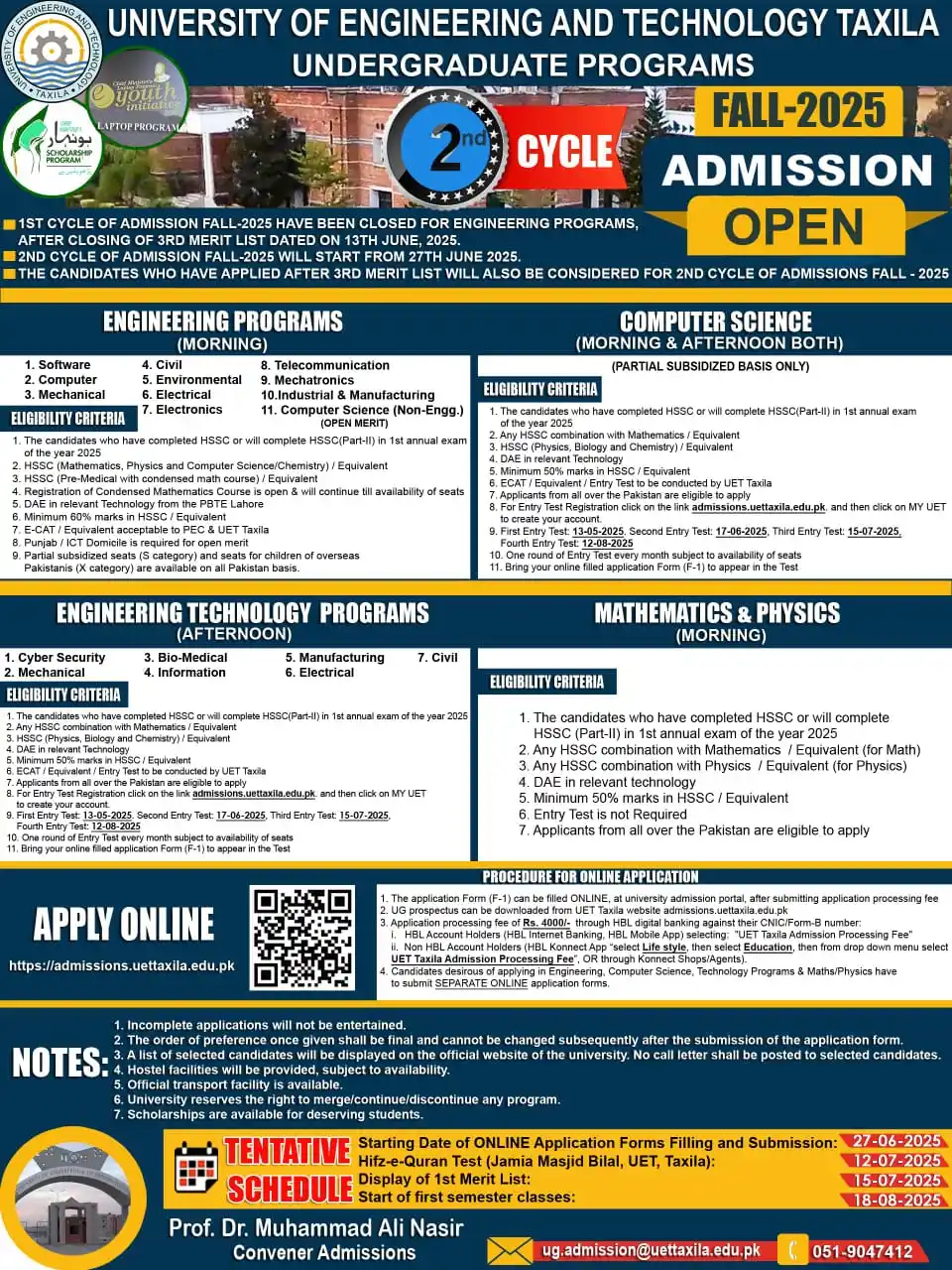 Image from 𝗦𝗰𝗼𝗽𝗲𝗫 | ᴇᴅᴜ/ᴊᴏʙꜱ ᴜᴩᴅᴀᴛᴇꜱ |: *UET Taxila Admissions* Important Announcement 1st Cycle of Admissio...