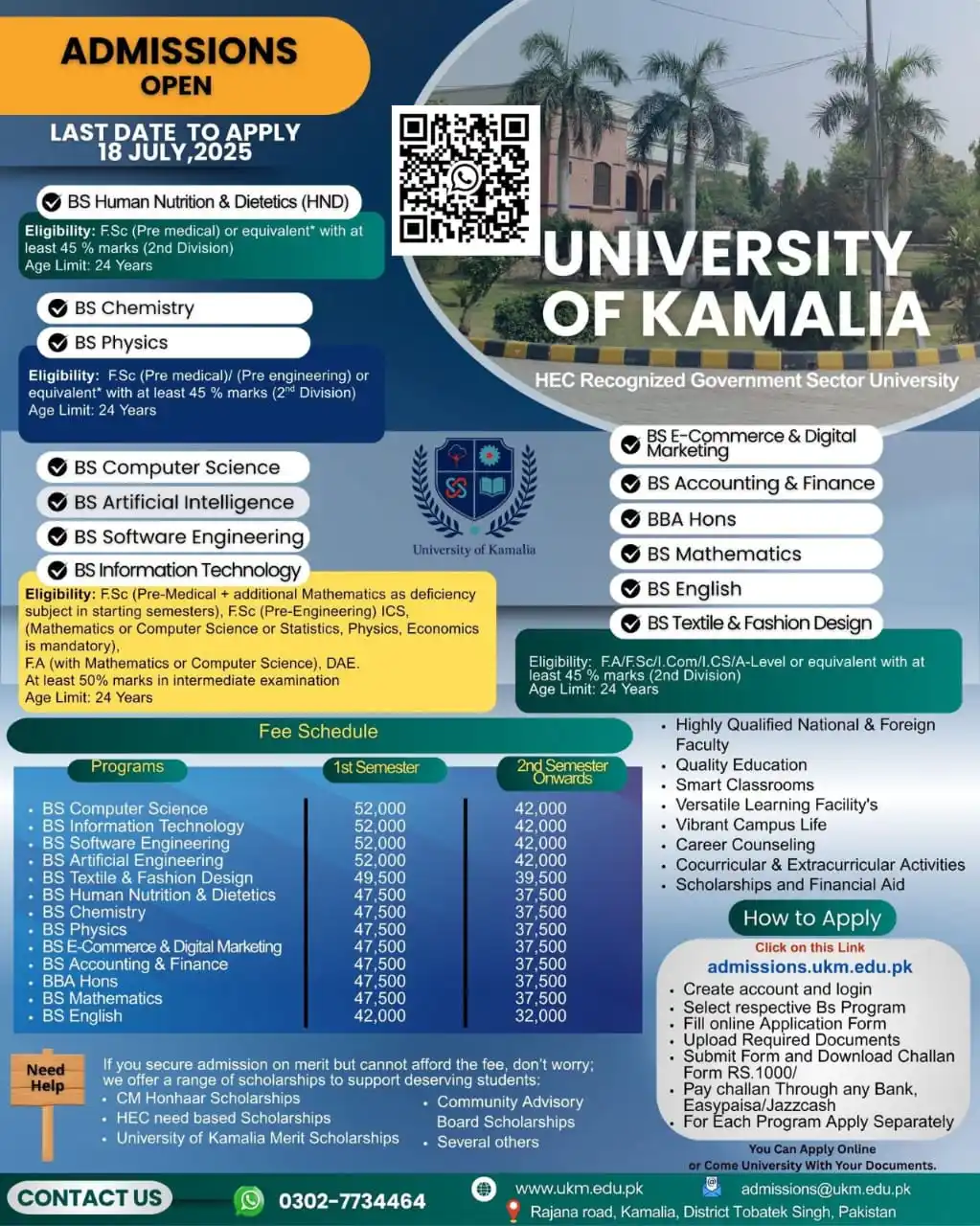 Image from University Guide Pakistan (OFFICIAL) 🇵🇰 🎓: *University of Kamalia, Kamalia District Toba Tek Singh* Admissions Fa...