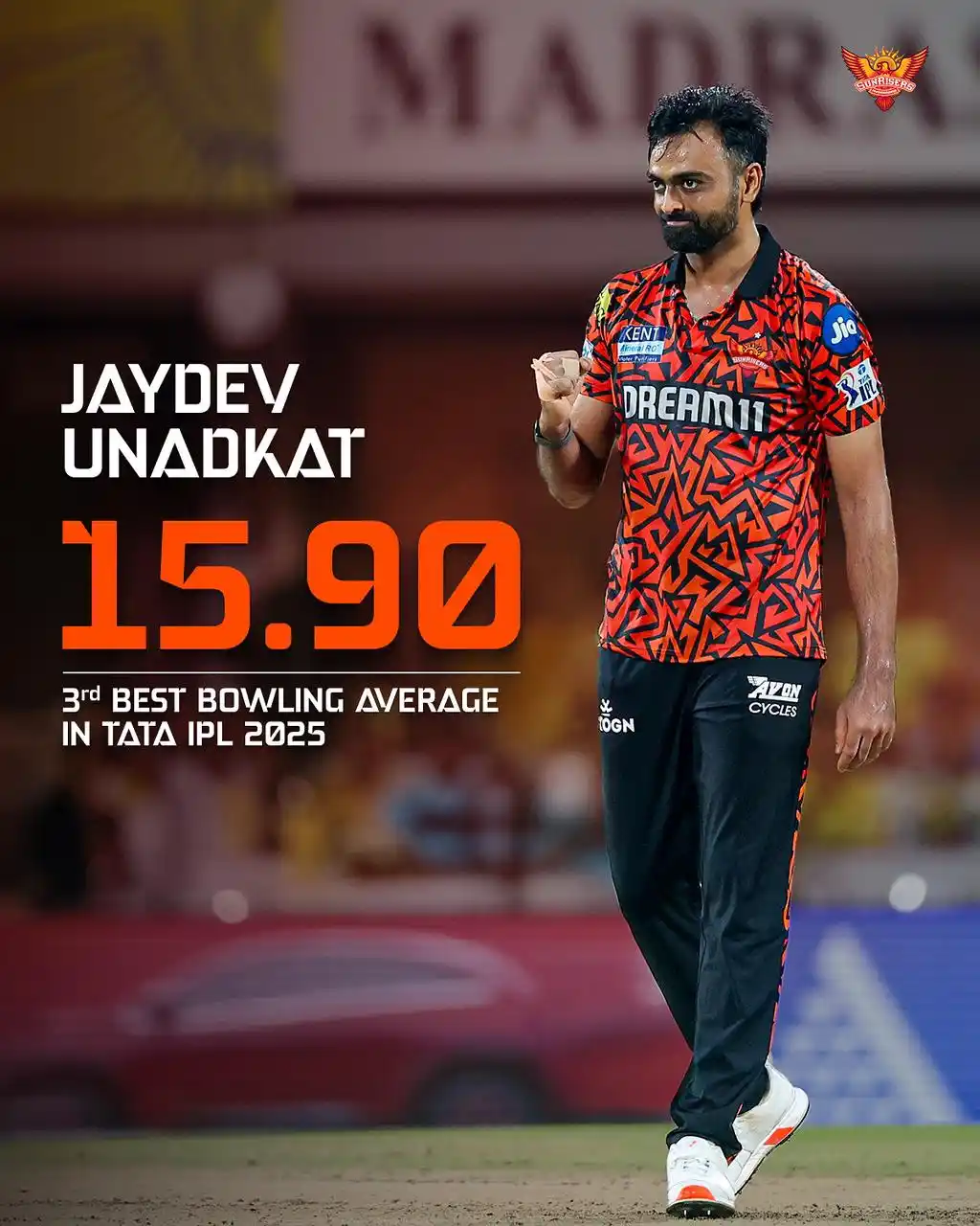 Image from Sunrisers Hyderabad: Wickets ✅ Economy ✅ Impact ✅ Respect the grind 🫡 Jaydev Unadkat | <...
