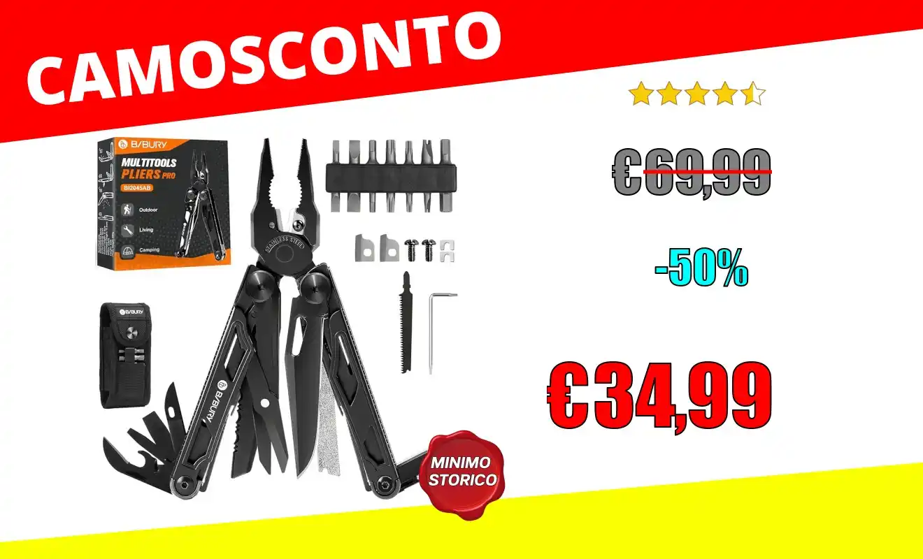 Image from OfferteSconto: *BIBURY Pinza Multiuso in Acciaio Inox, Multitool* ❌ ~69,99€~ 💰Sco...