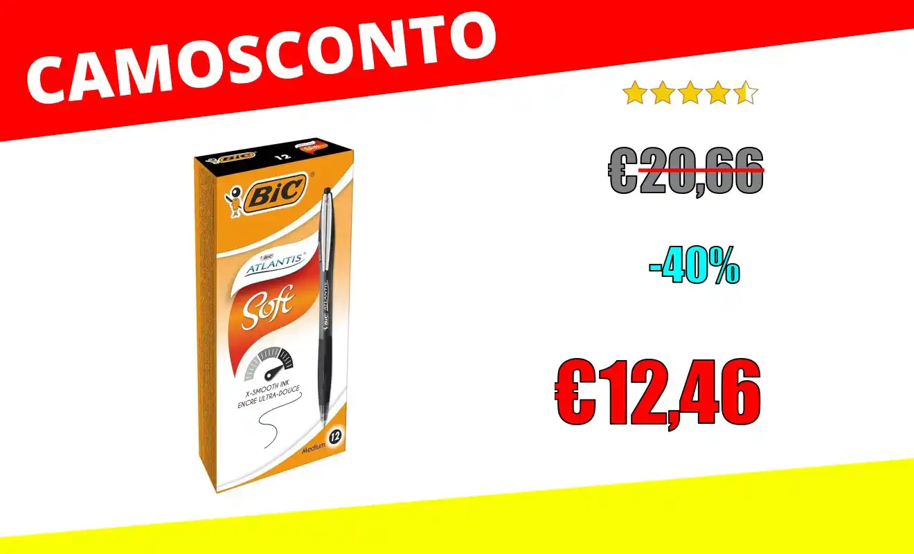 Image from OfferteSconto: *Bic Atlantis Penna a sfera a scatto con impugnatura gommata nera (12 ...