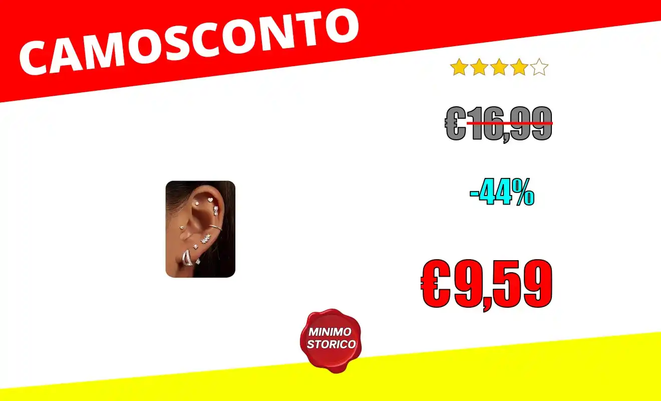 Image from OfferteSconto: *CASSIECA 8 Paia Orecchini Donna Orecchini Acciaio Chirurgico Piercing...
