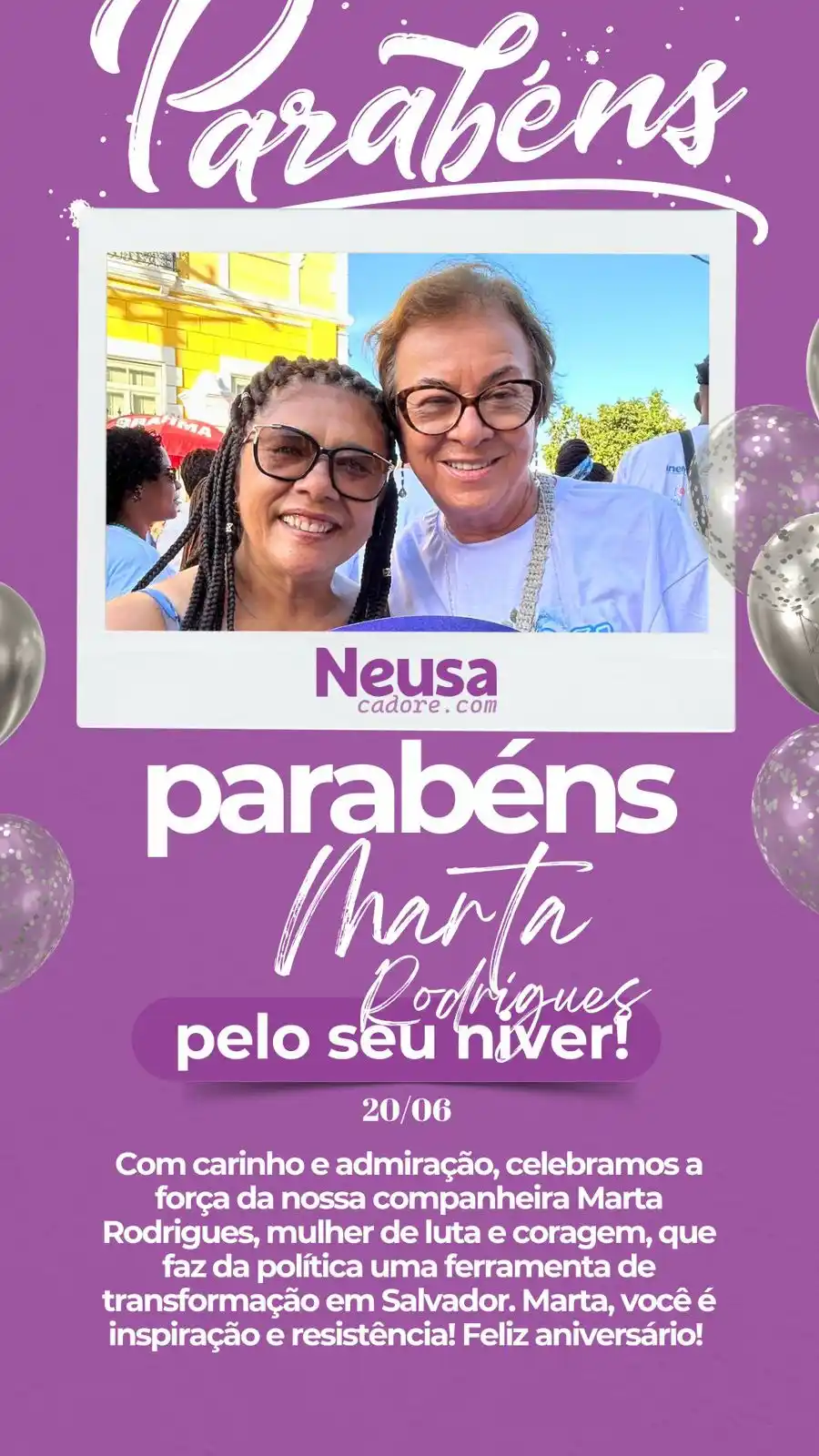 Image from Neusa Cadore | Secretária de Mulheres da Bahia: 🌹 Com carinho e admiração, celebramos a força da nossa companheira Ma...