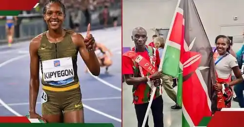 Image from TUKO.co.ke Sports News: *Eliud Kipchoge Sends Beautiful Message to Faith Kipyegon Ahead of Mil...