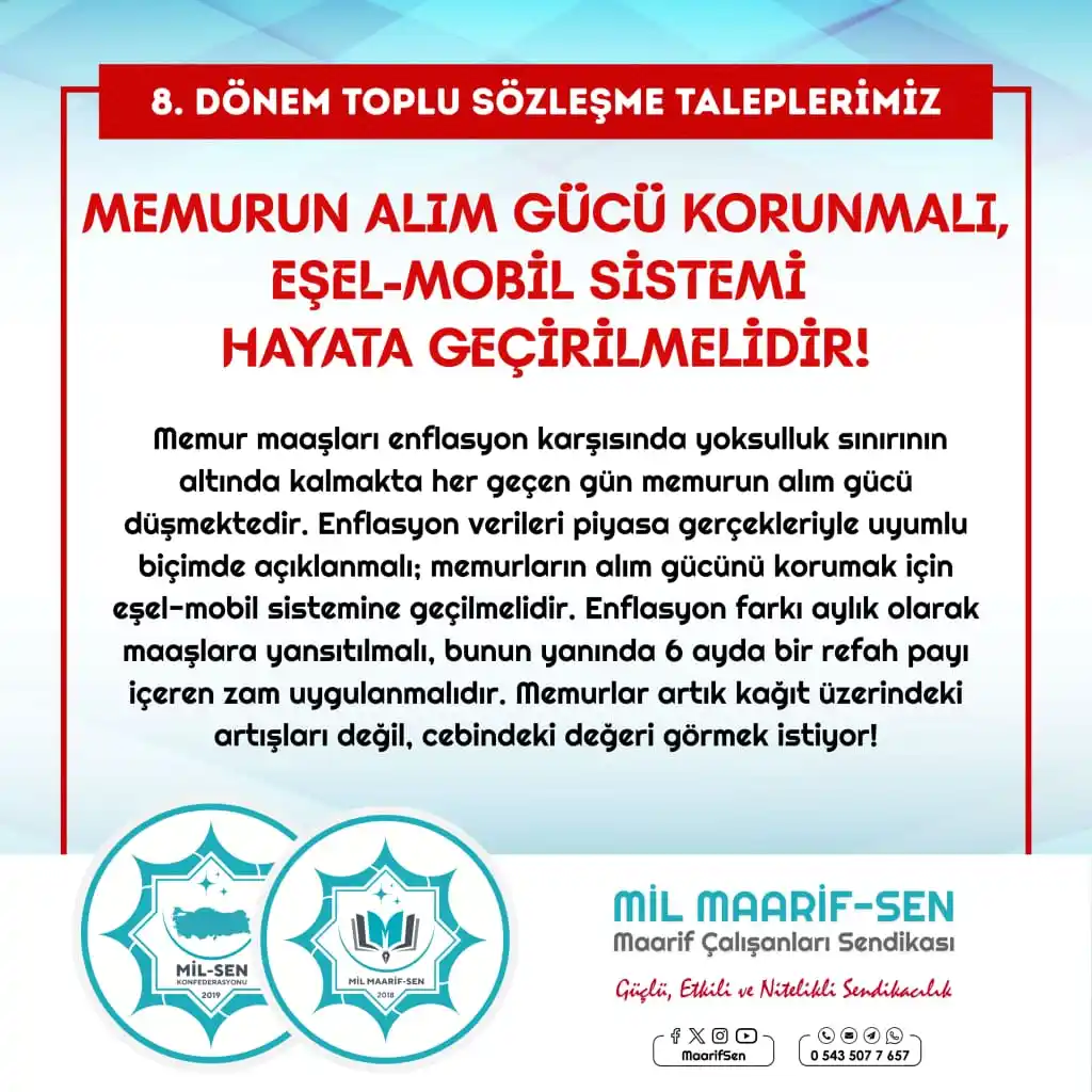 Image from Maarif Çalışanları Sendikası (Mil Maarif-Sen): 📉*EŞEL-MOBİL sistemi hayata geçirilmeli!* Aylık enflasyon farkı maaş...