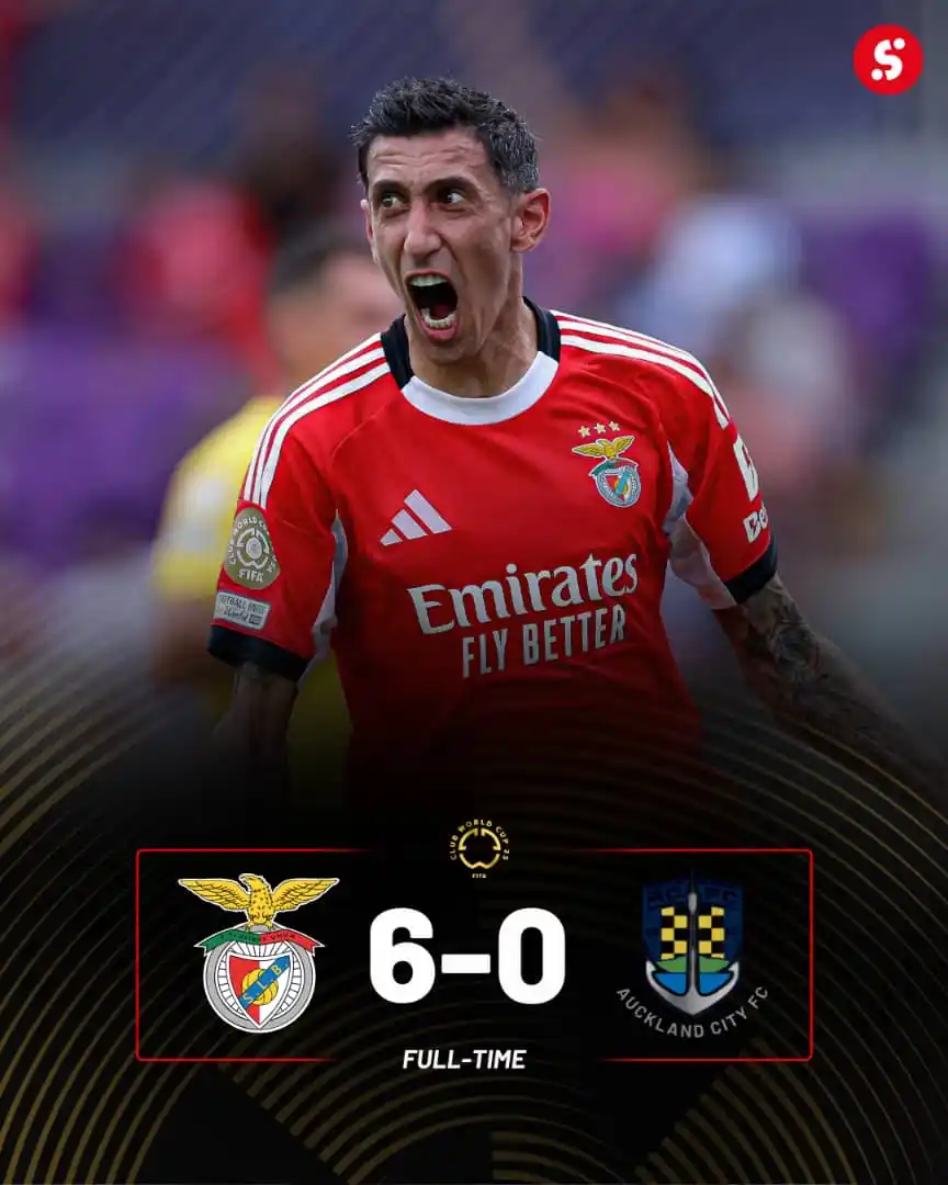 Image from SportyBet : Full Time: Benfica 6-0 Auckland City   Goals from Vangelis Pavlidis, R...