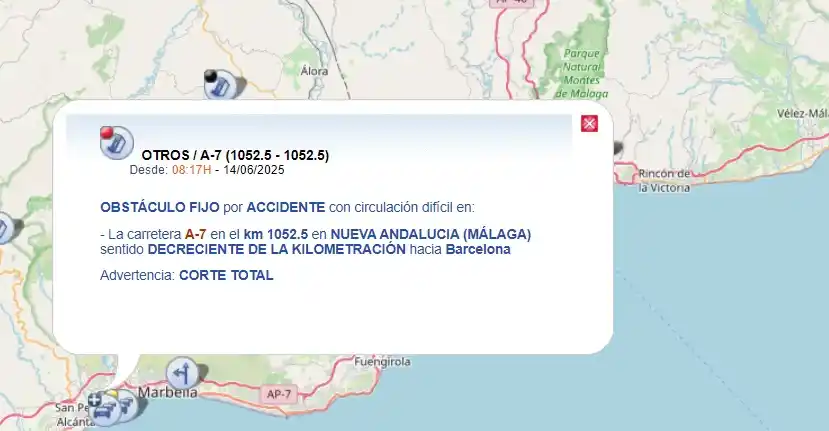 Image from EMA 112. Agencia de Emergencias de Andalucía (EMA): ⚠️ La autovía A-7 se encuentra cortada al tráfico a su paso por <a cla...