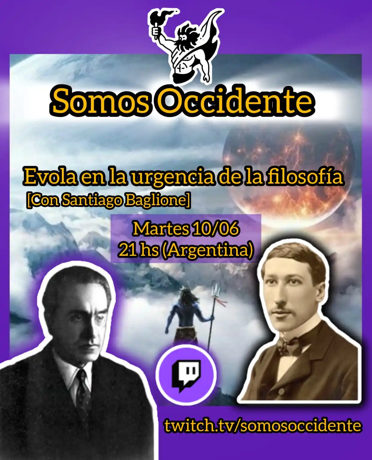 Image from Somos Occidente 🗽: 🗽🟣 Mañana 21 hs tendremos un directo filosófico en Twitch 😁 junto a...