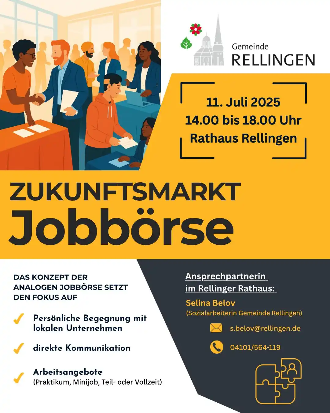 Image from Gemeinde Rellingen: 📅 Save the Date: *Jobbörse für arbeitssuchende Erwachsene & Bewohner*...