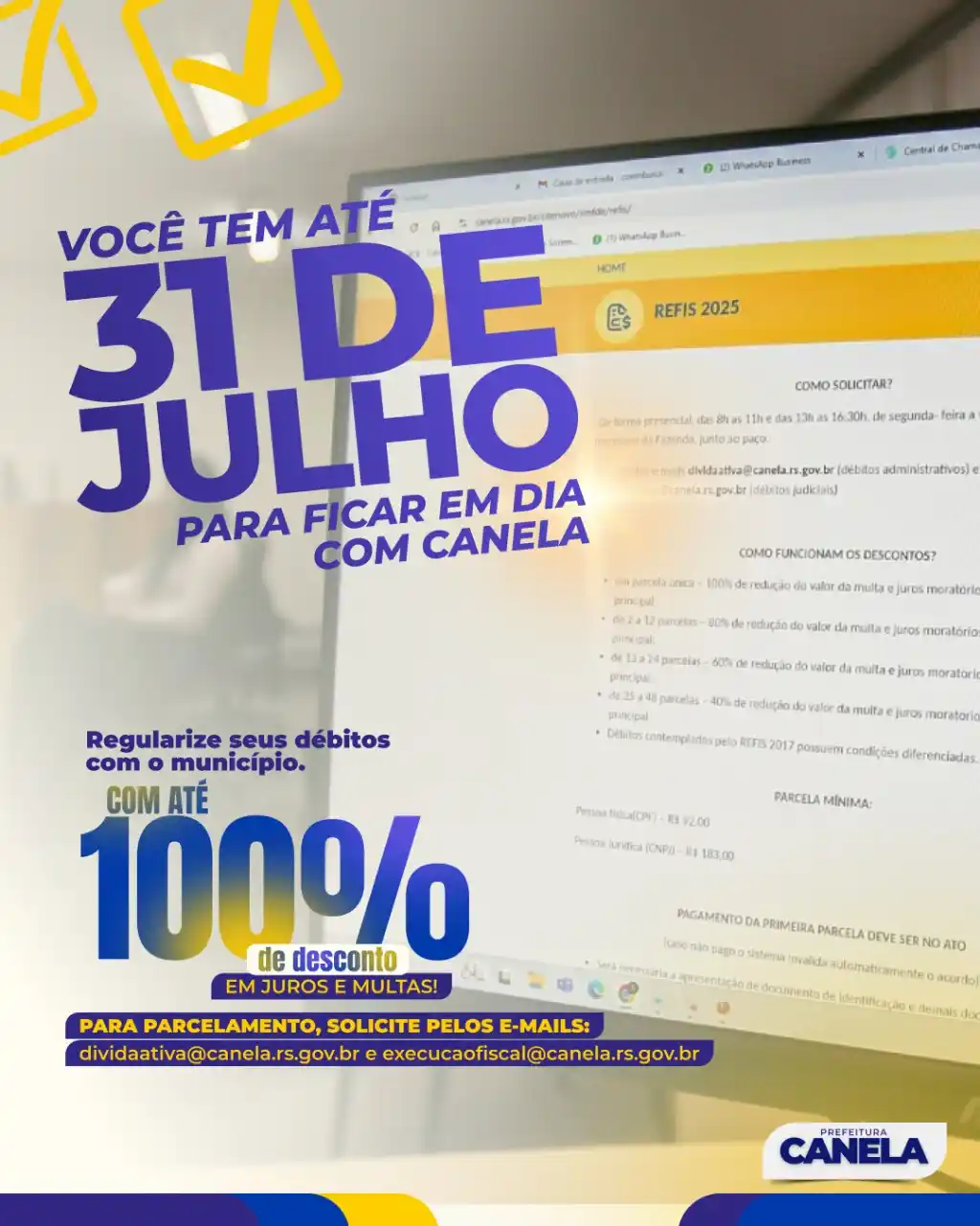 Image from Portal da Folha de Canela: 🙀 Você já está sabendo?  📆 O prazo de adesão ao Refis 2025 de Canela...