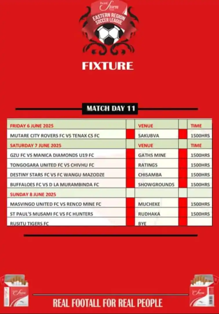 Image from TellZim News: *Week 11 Fixtures: Pacific Storm Eastern Region Soccer League* The...