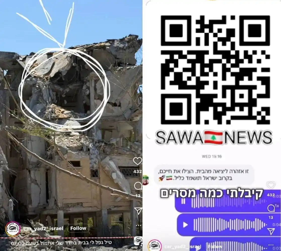 Image from SAWA 🇱🇧 NEWS: *أحد المستوطنين تلقى رسالة من الإيرانيين بضرورة إخلاء منزله في مدينة ح...