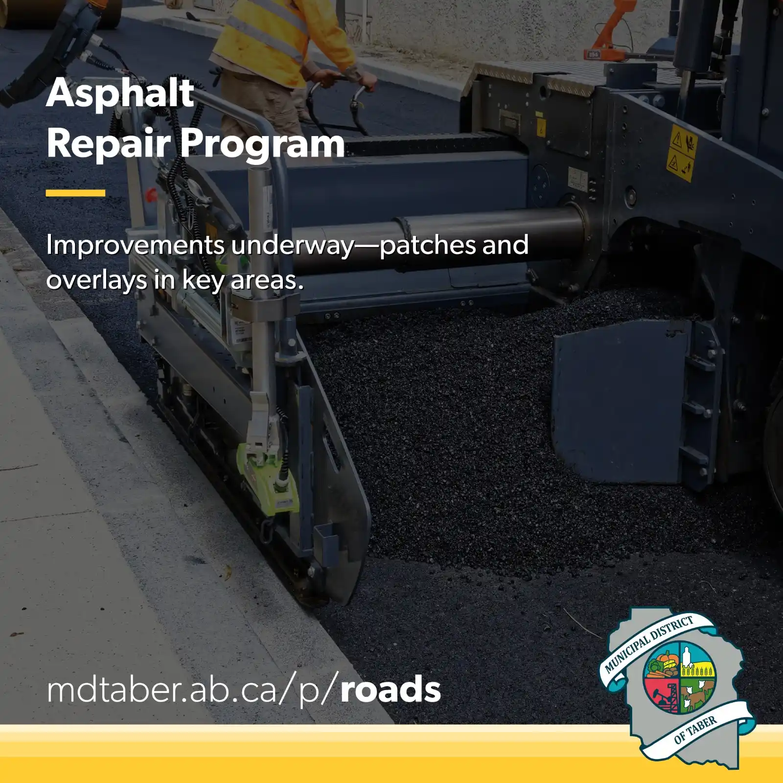 Image from Municipal District of Taber: 🚧 Asphalt Repairs Underway Across the MD of Taber 🚧 Crews will be c...