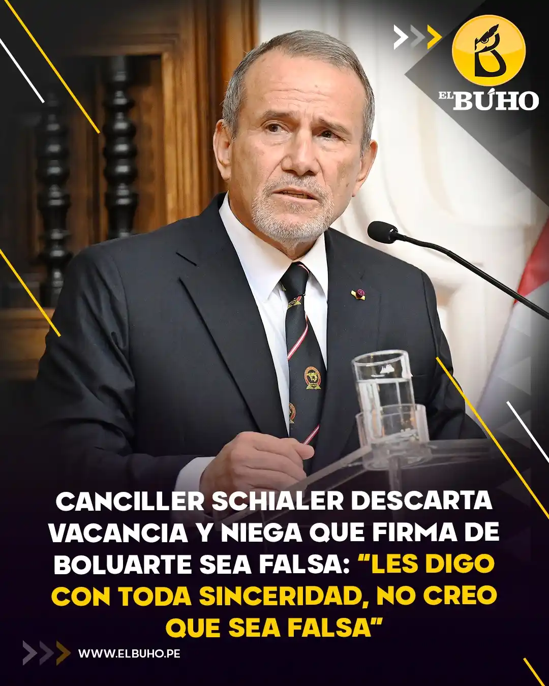 Image from El Búho.pe 🦉: 🤔🤔El canciller Elmer Schialer descartó que la firma de Dina Boluarte...