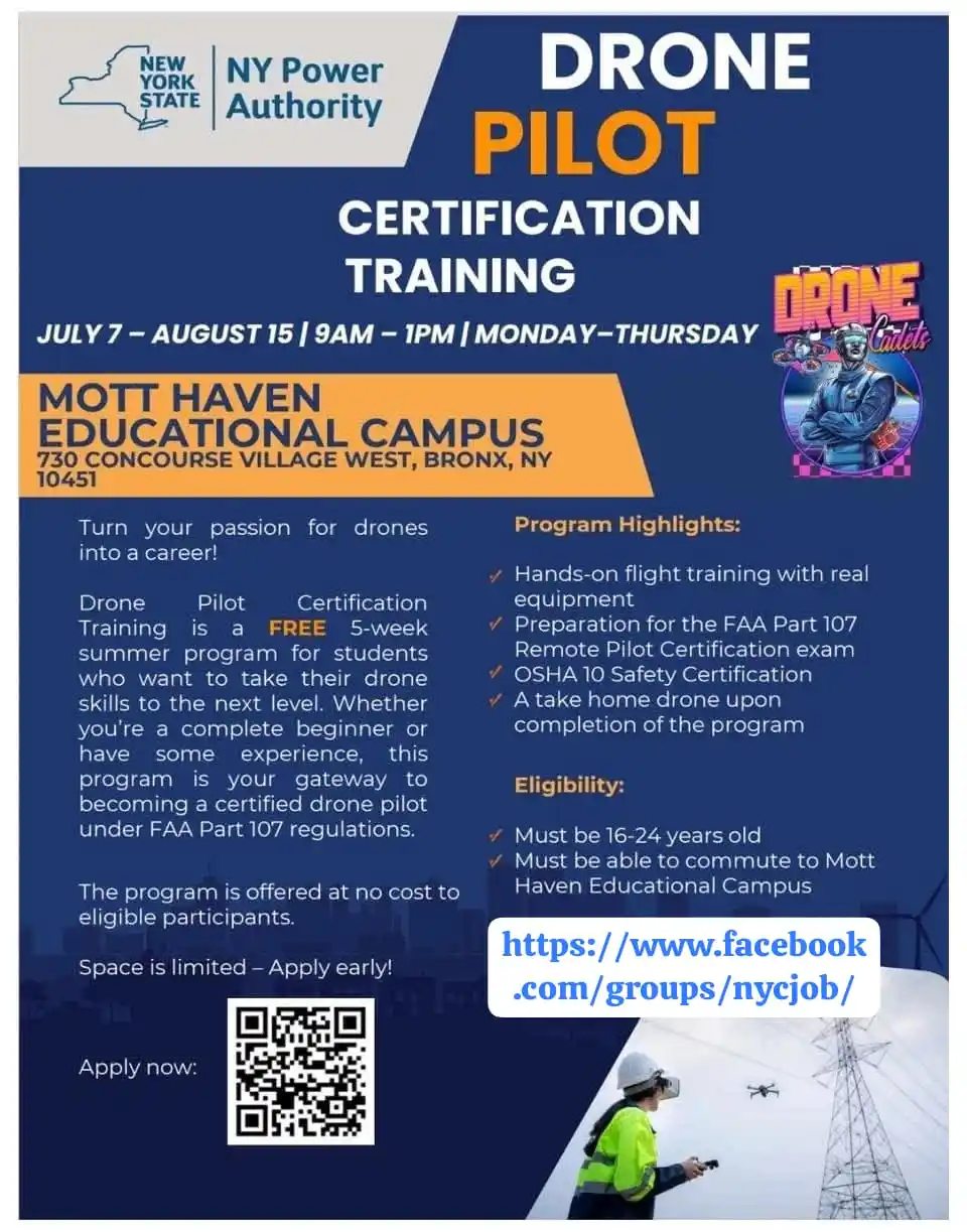 Image from NYC JOBS: FREE Drone Pilot Certification Training!  Open to students ages 16–24 ...