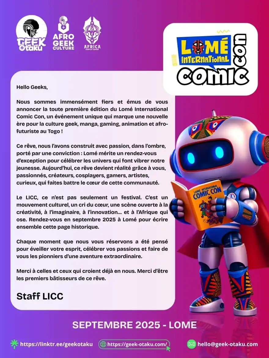 Image from Geek-Otaku: *📢 Hey les geeks !* Un événement historique arrive à Lomé en septembr...