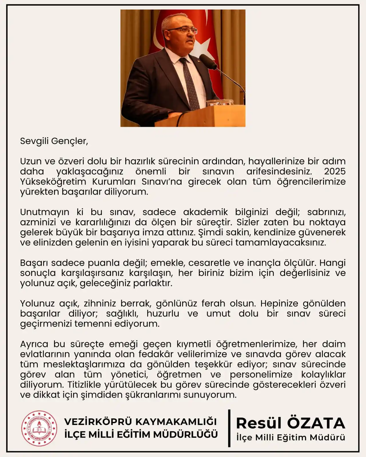 Image from Vezirköprü İlçe Milli Eğitim Müdürlüğü: *İlçe Milli Eğitim Müdürümüz Sayın Resül Özata'nın 2025 Yükseköğretim ...
