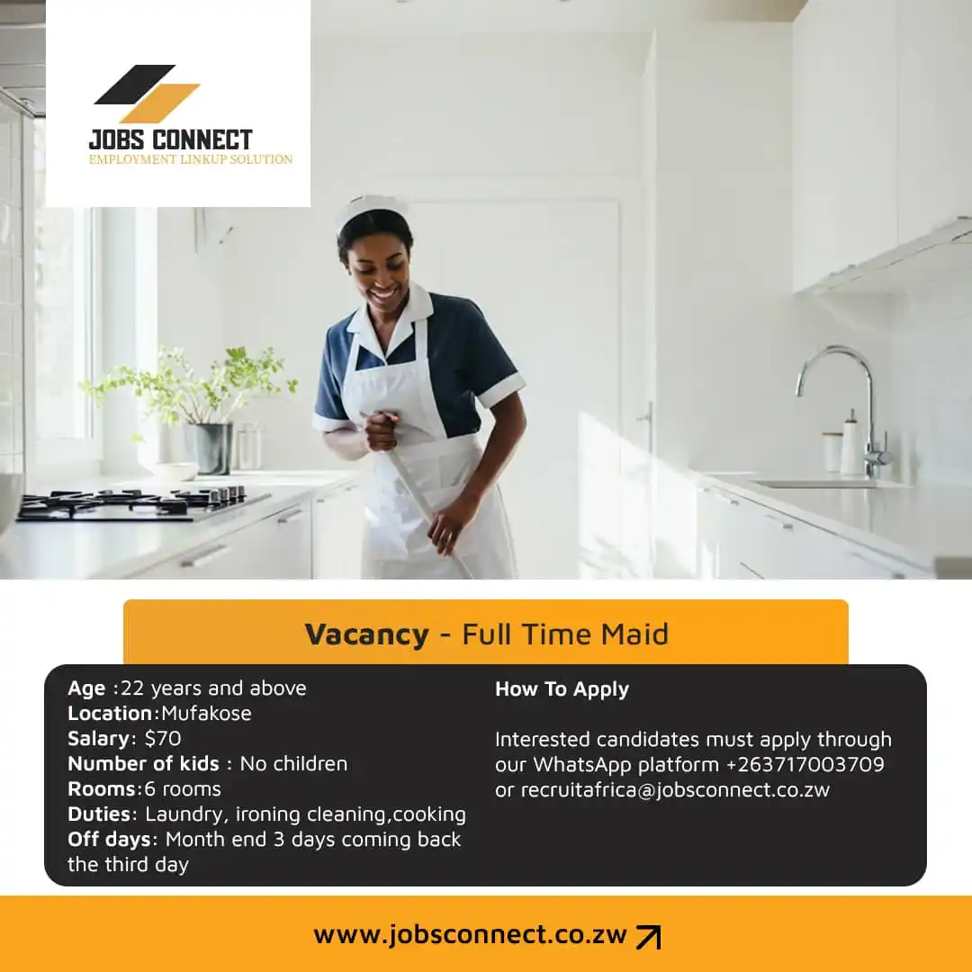 Image from Jobs Connect: 🌟 Job Alert! 🌟  We're on the lookout for a full-time maid! 🧹✨  👩‍�...