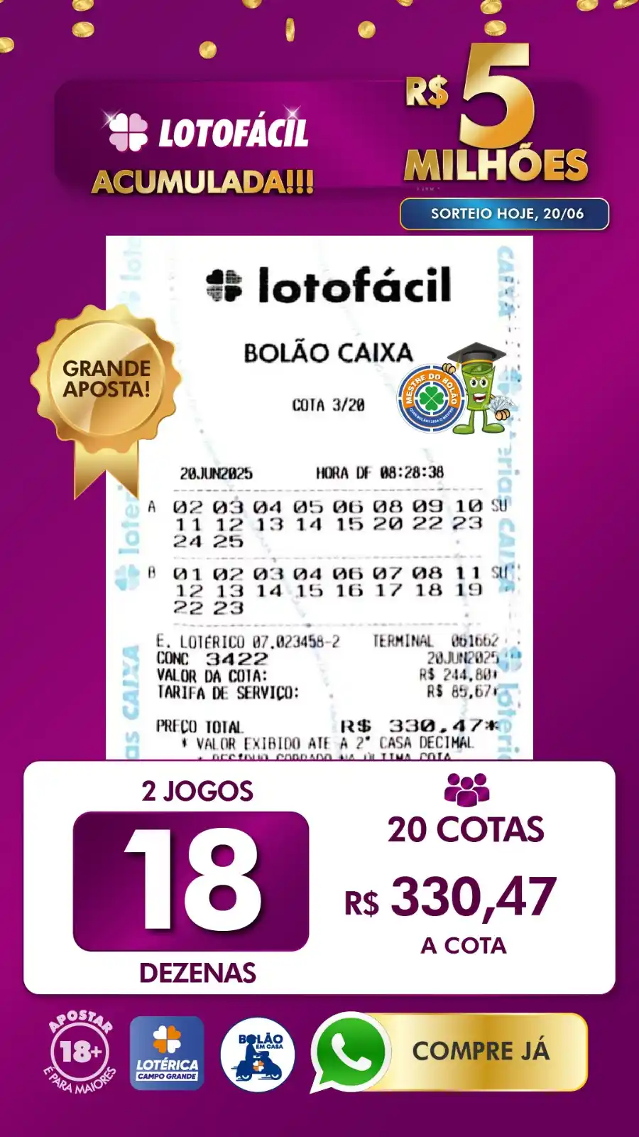 Lotérica Campo Grande | Mestre do Bolão 🍀 post