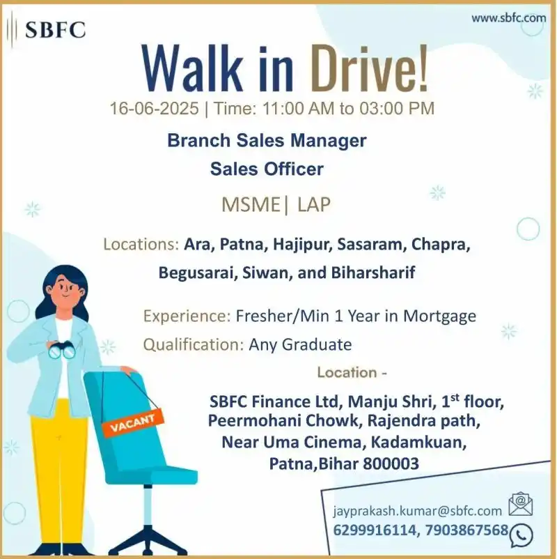 Image from Walk-In Interview Jobs & Careers: Mega Walk- ln Drive at SBFC Finance !!! We are hiring Business Sales ...