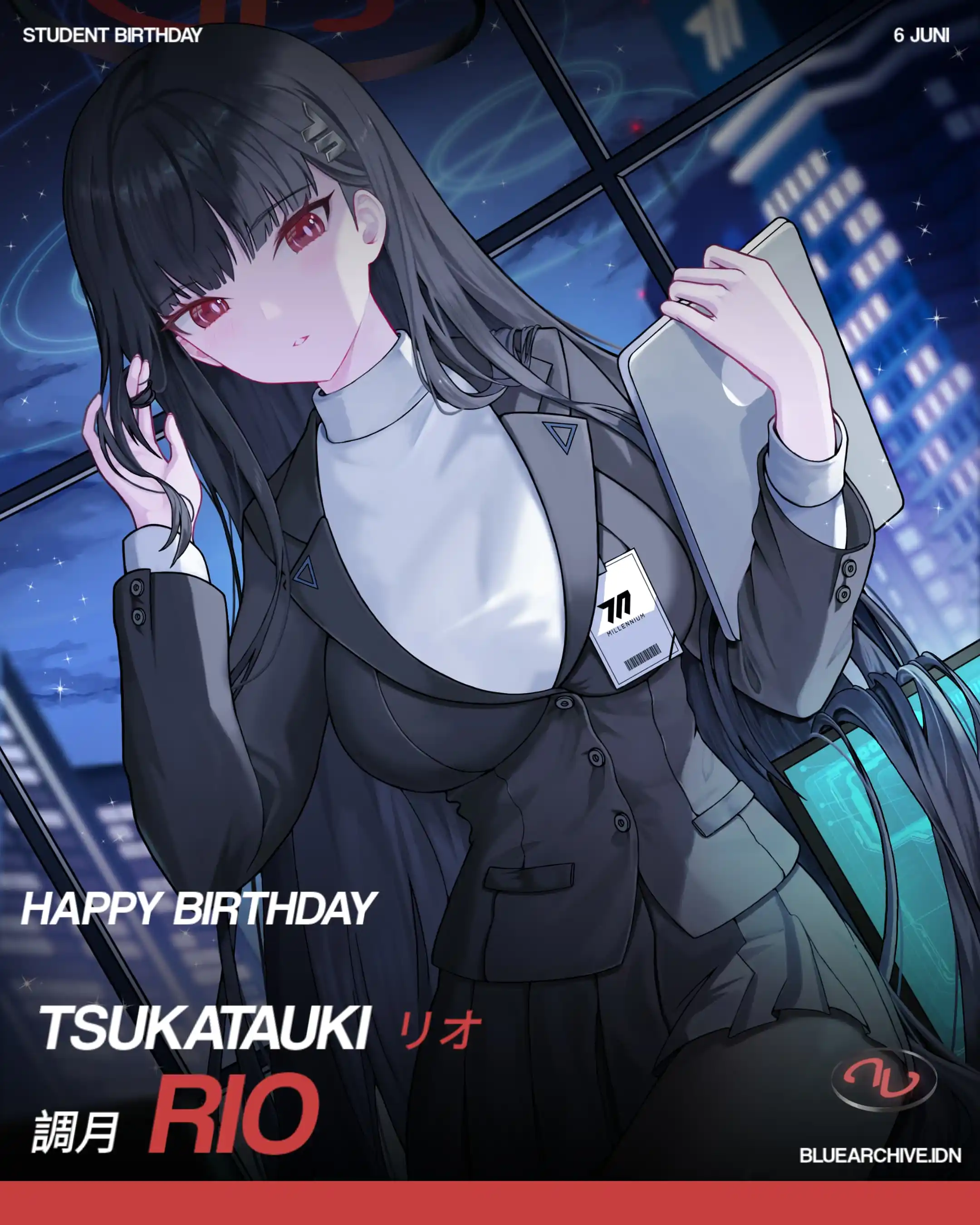Image from Blue Archive Indonesia: *《Student Birthday》*  Selamat ulang tahun, Rio ❤️🥳🎉  6 Juni  "Ulang ...