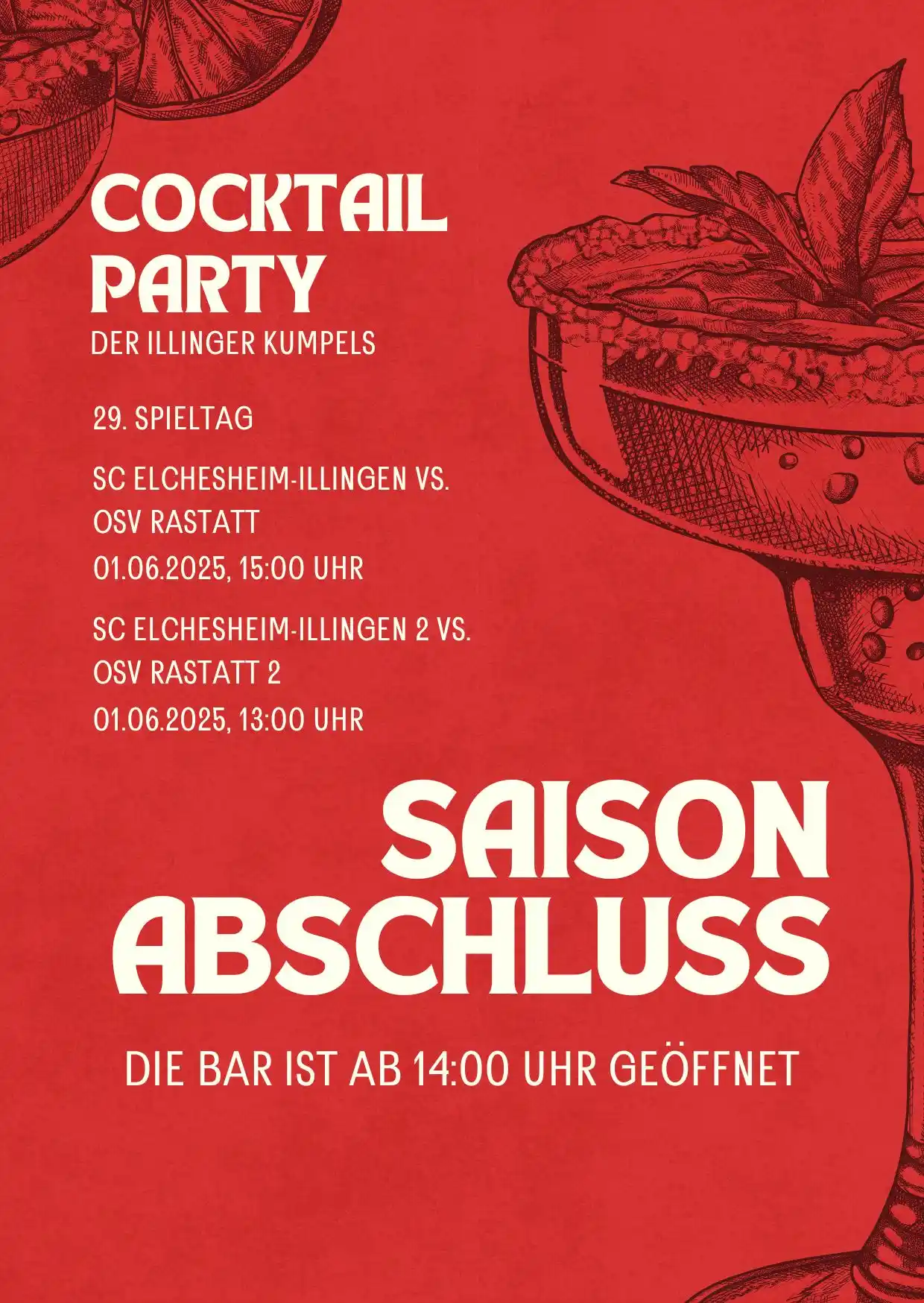 Image from SC Elchesheim-Illingen: 🚨 29. Spieltag 🚨 🆚 OSV Rastatt 🏟️ Willi Bauer Sportpark 📅 01.06...