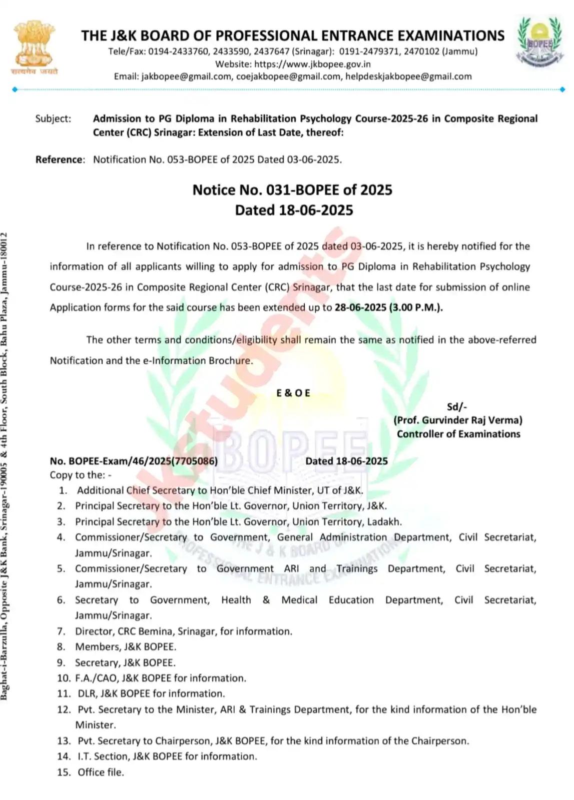 Image from JK Students: Admission to PG Diploma in Rehabilitation Psychology Course-2025-26 in...