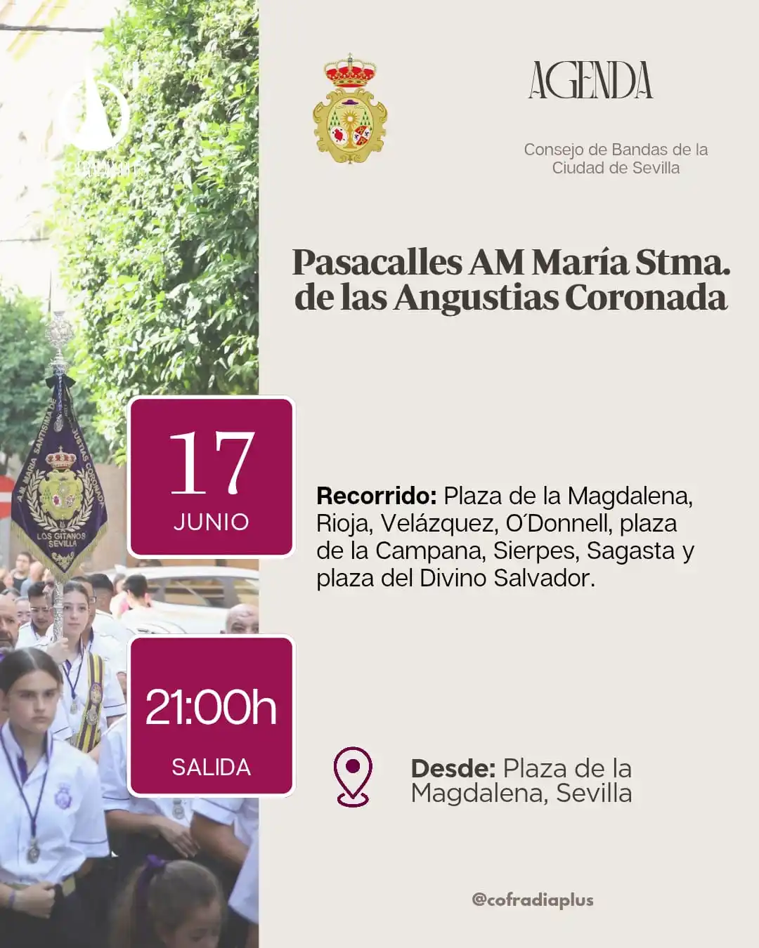Image from COFRADÍA +: *🟣 AgendaPlus* | Pasacalles de la AM María Stma. de las Angustias Cor...