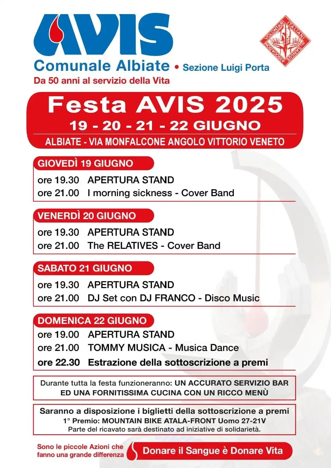 Image from Comune di Albiate: 🎉 *Torna la Festa AVIS 2025 di Albiate!* Dal 19 al 22 giugno, quattro...