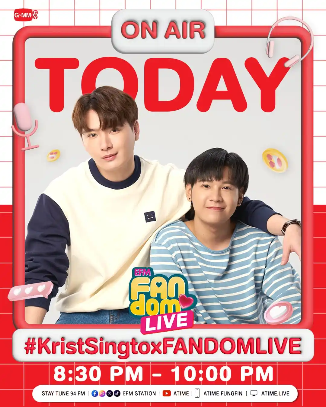 Image from 🦁Krist Singto Bpen Faen Gun🐢: 🔔 วันนี้! เตรียมพบกับ “คริส-สิงโต” ใน EFM FANDOM LIVE เวลา 20:30 - 22...