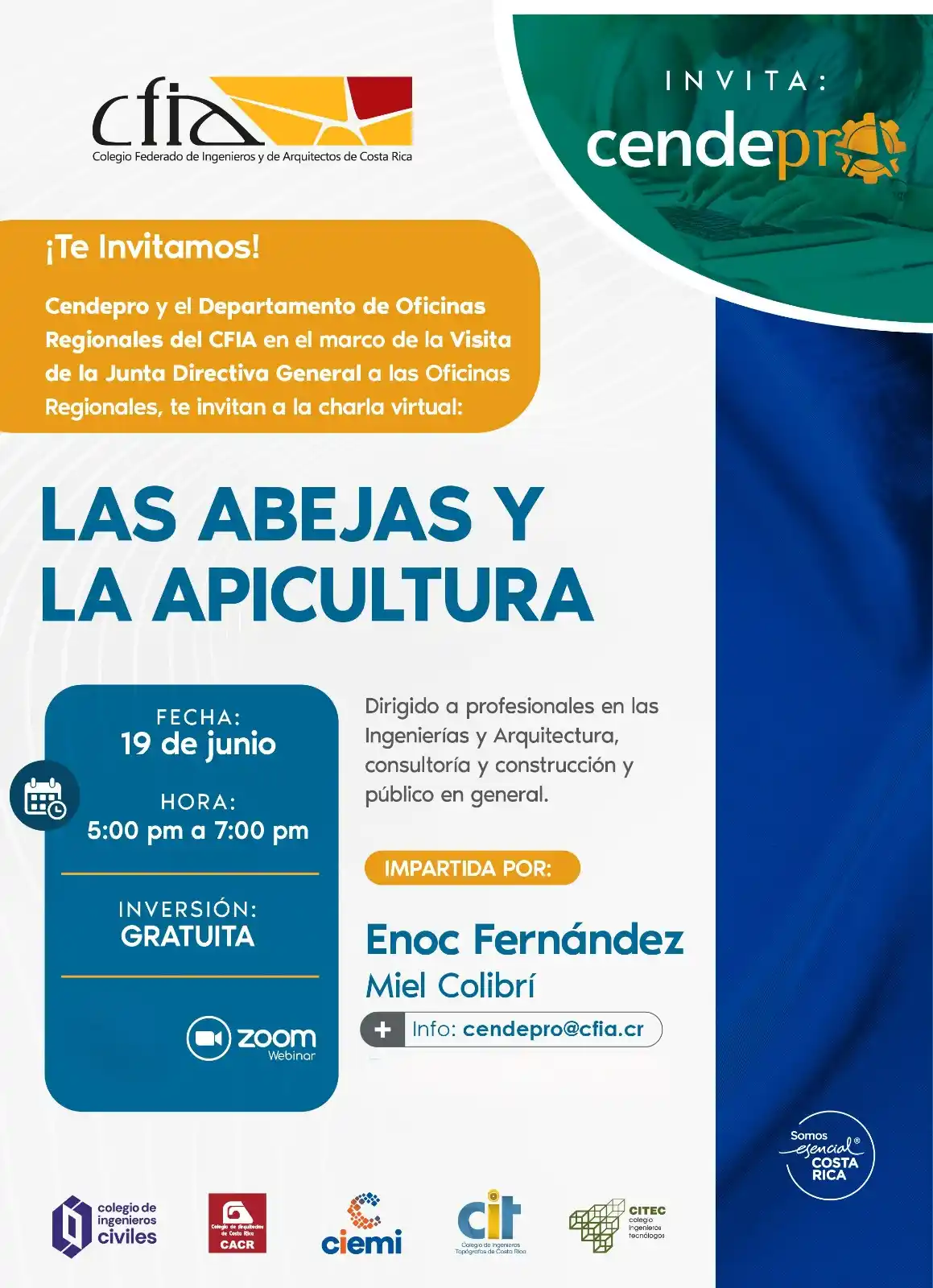 Image from CENDEPRO CFIA: *🐝 Charla Virtual – Las Abejas y la Apicultura 🐝* Descubrí la import...