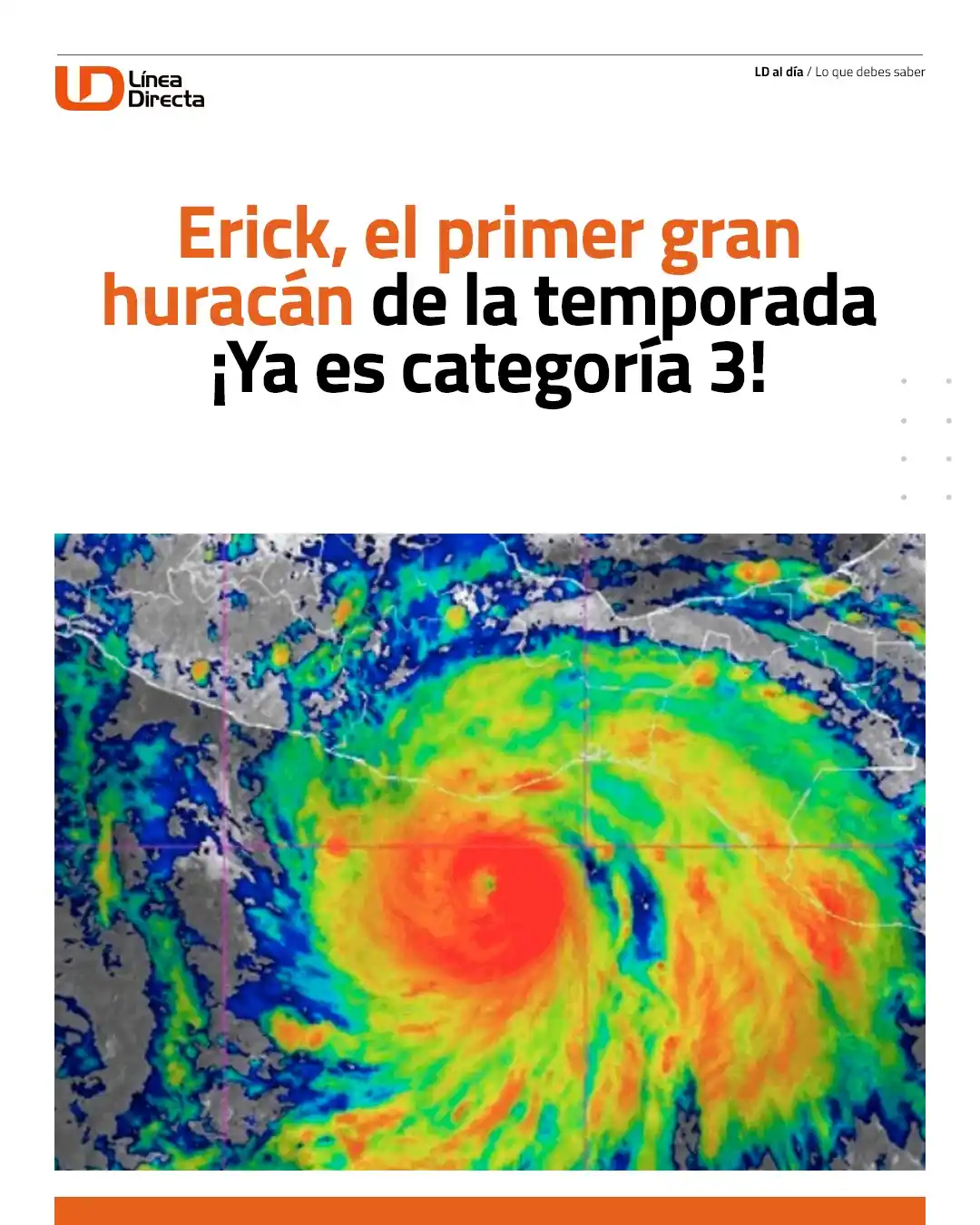 Image from Línea Directa Portal: Ciclones 2025 ☔🌧️ | Erick, el primer gran huracán de la temporada ⛈️ ...