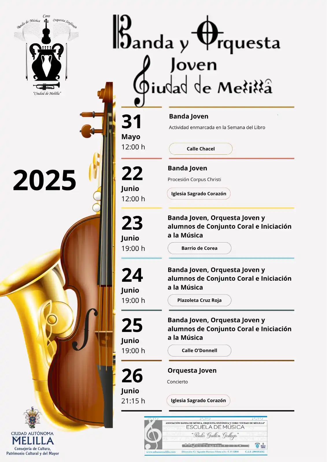 Image from Ciudad Autónoma de Melilla: Desde este domingo 22 hasta el próximo jueves 26, la música de la *Ban...