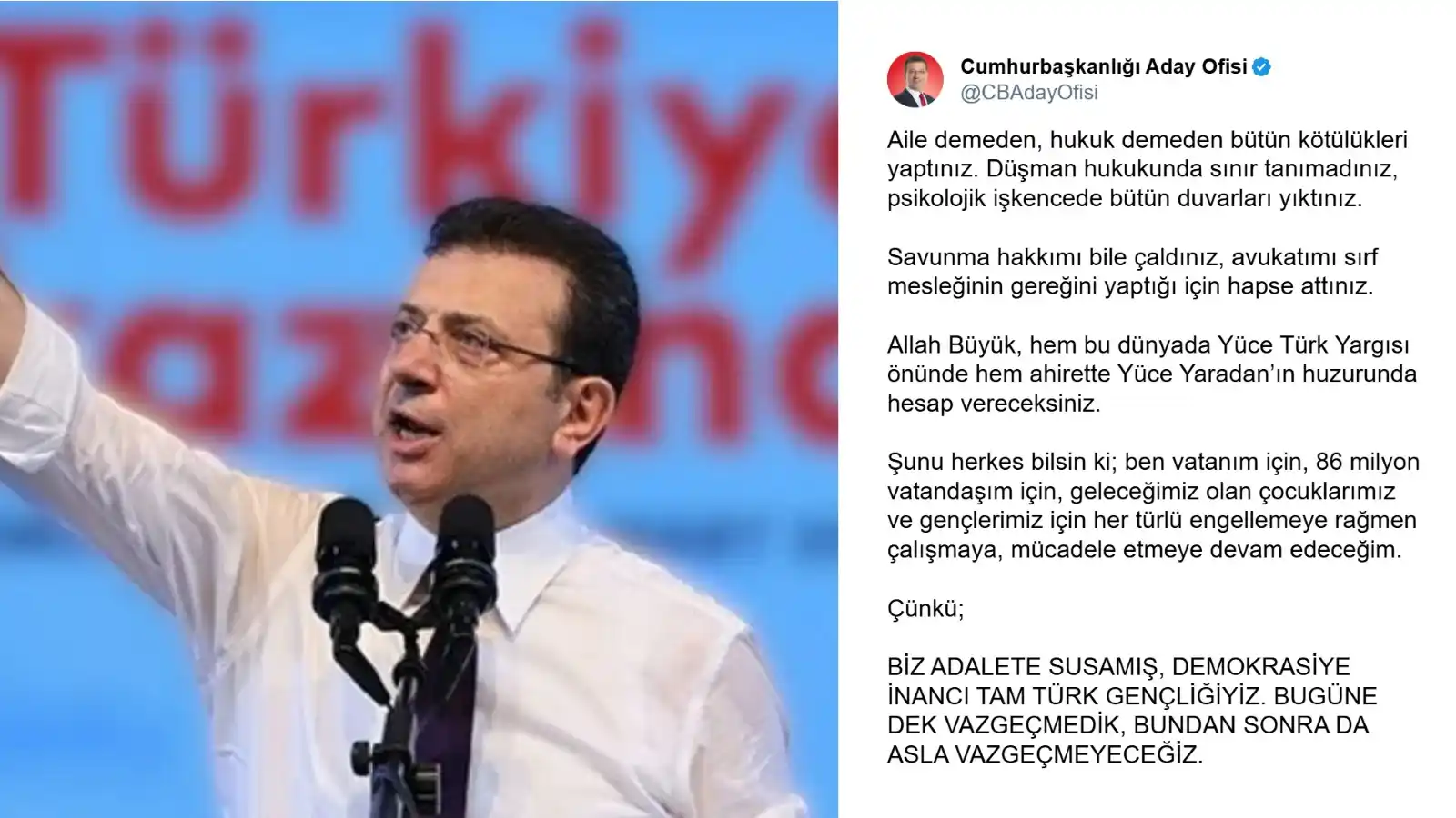 Image from Onedio: Ekrem İmamoğlu'ndan yeni açıklama: "Allah büyük, hem bu dünyada yüce ...
