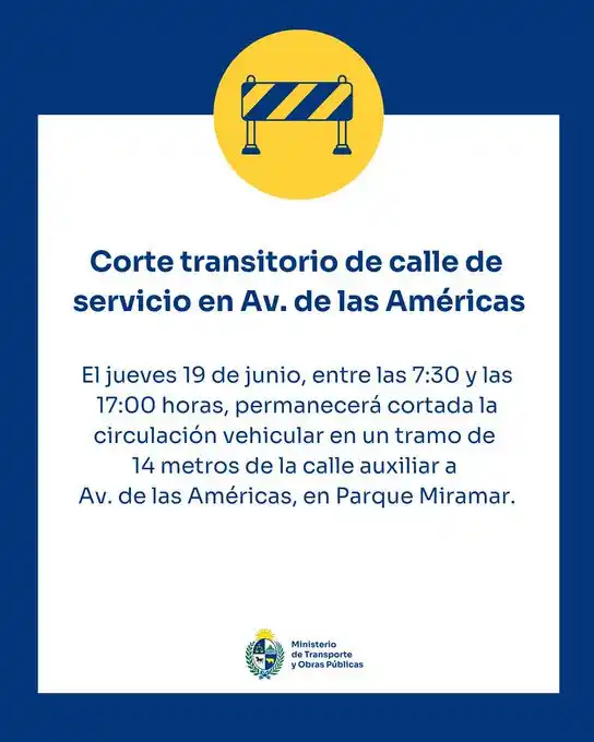 Image from ComoMeMuevoUy: 📣El jueves 19 de junio, entre las 7:30 y las 17:00 horas, permanecerá...