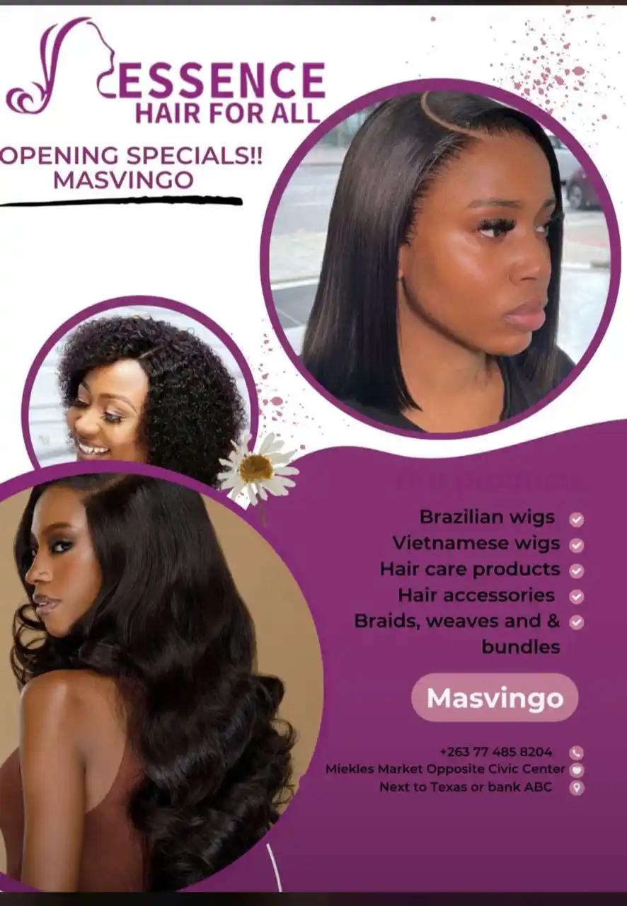 Image from [MugutiLorraine Masvingo Information]: *Essence Hair For All – Now Open in Masvingo!*  *Opening Specials!!*  ...