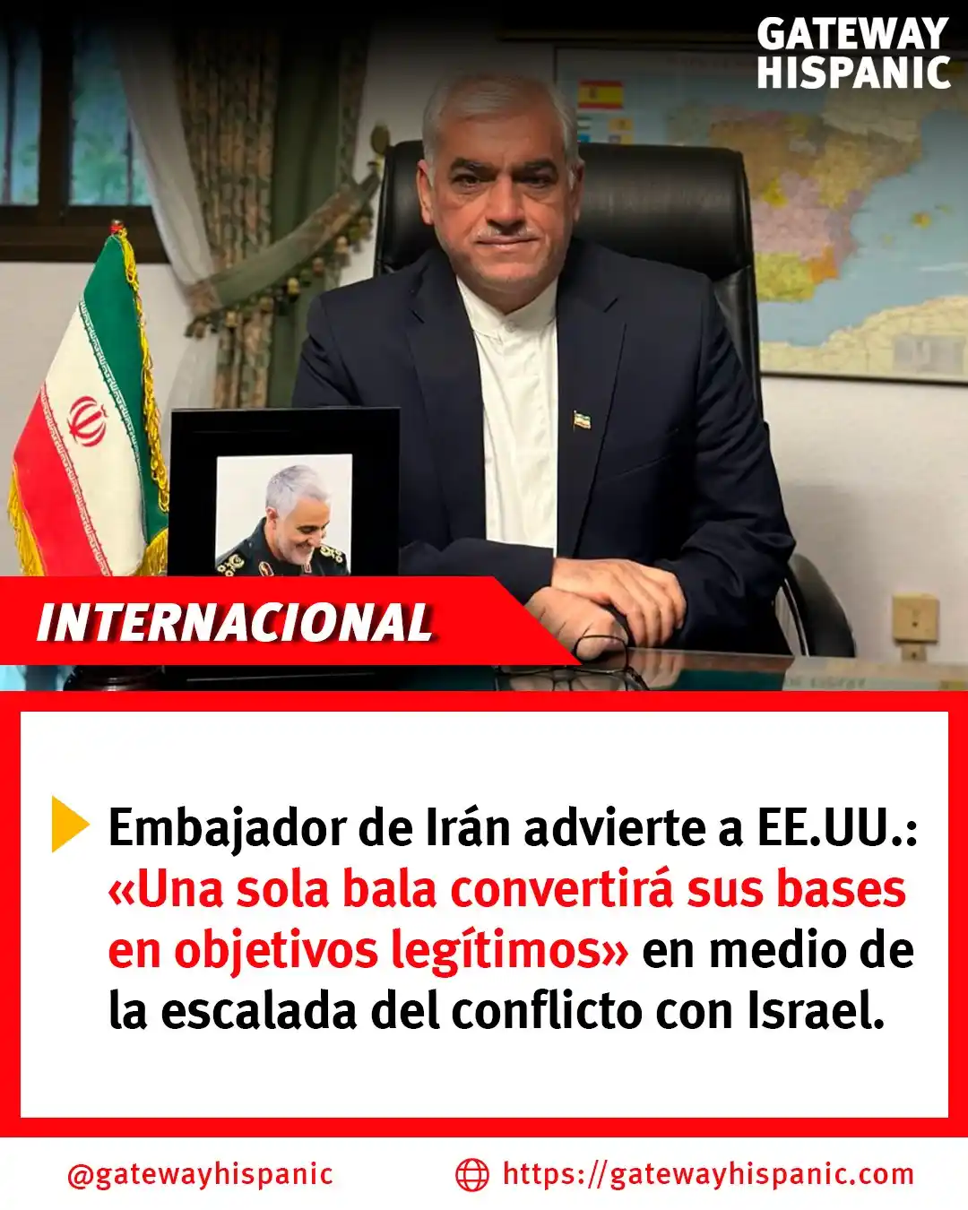 Image from Gateway Hispanic: ⚠️ Irán advierte a EE.UU.: "Una sola bala y sus bases serán objetivo" ...