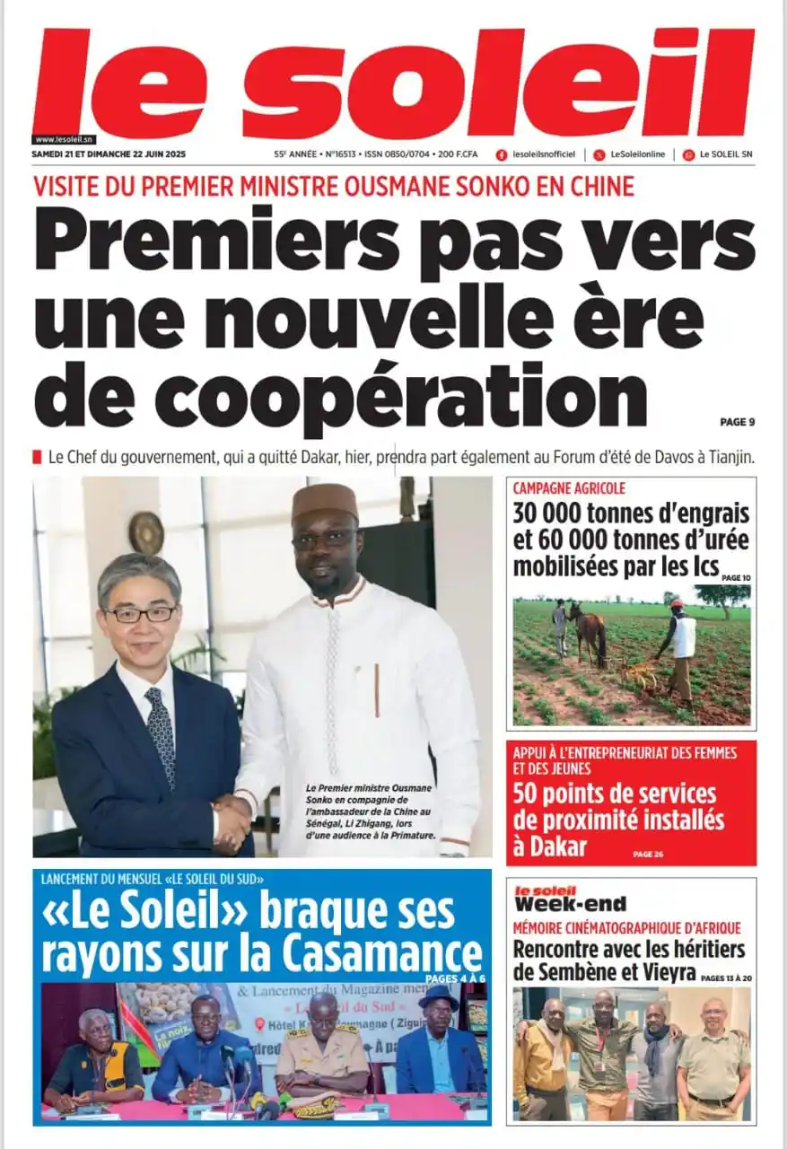 Image from Le SOLEIL SN: La une du journal Le Soleil du samedi 21 et dimanche 22 juin 2025 http...
