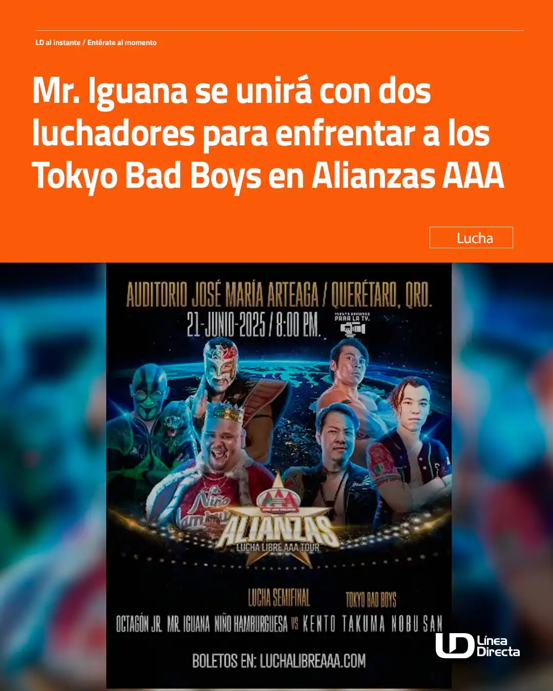 Image from Línea Directa Portal: ➡️Mr. Iguana se unirá con dos luchadores🤼🏻 para enfrentar a los Toky...