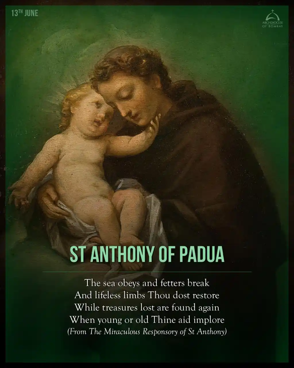 Image from Archdiocese of Bombay Official: St Anthony of Padua, Doctor of the Church, was a Franciscan preacher, ...
