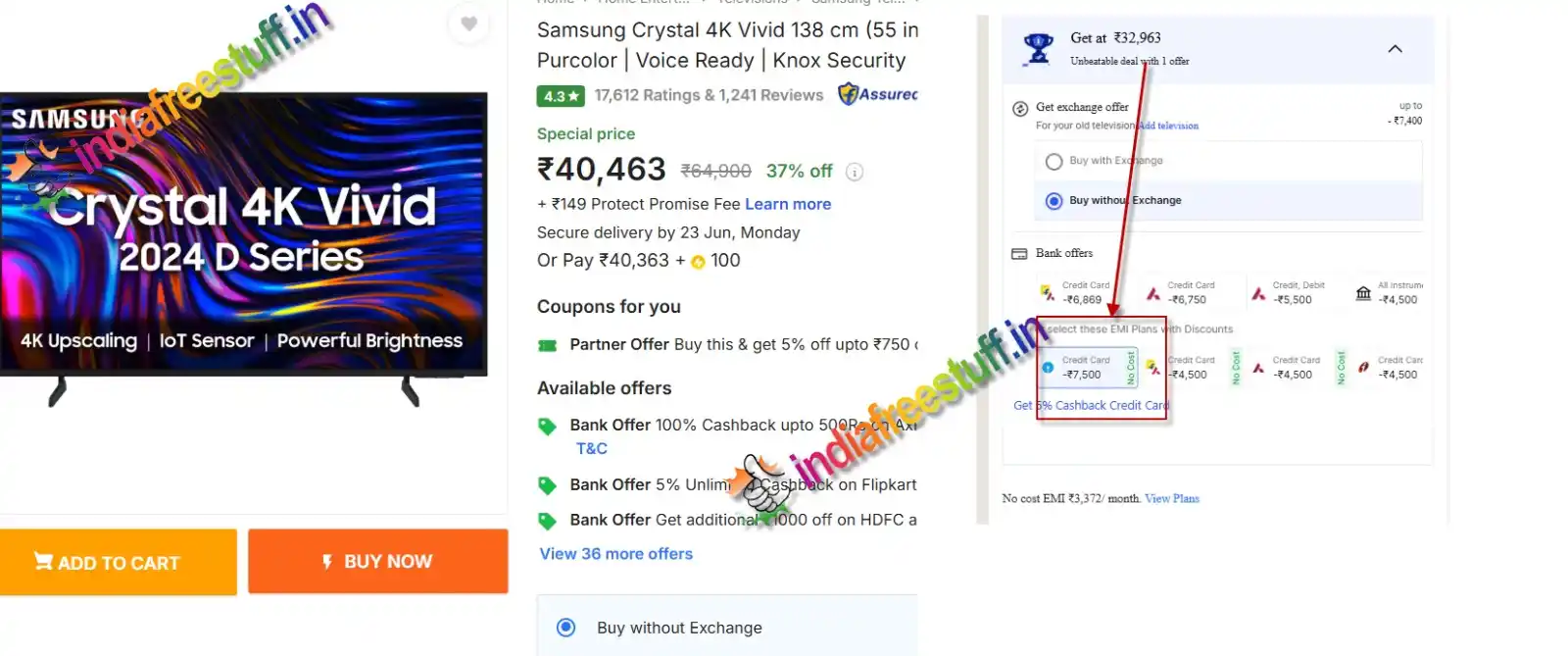 Image from Indiafreestuff: ⚡️49% Off - [SBI CC EMI] Samsung Crystal 4K Vivid 138 cm (55 inch) Ult...