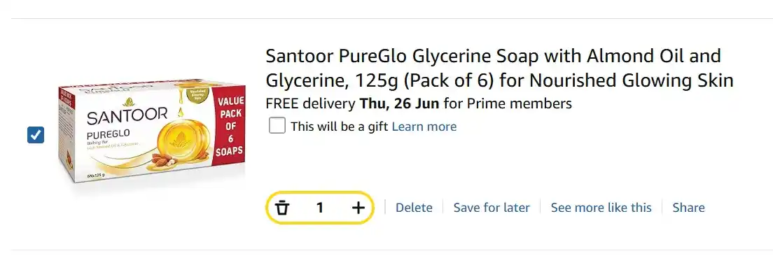 Image from Indiafreestuff: ⚡️75% Off - Santoor PureGlo Glycerine Soap with Almond Oil and Glyceri...